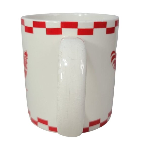 2/$15 Rooster Chicken Mug White Red 4.5" Large Oversized Farm Checkerboard READ - Picture 6 of 12